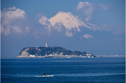海と江の島と富士山と