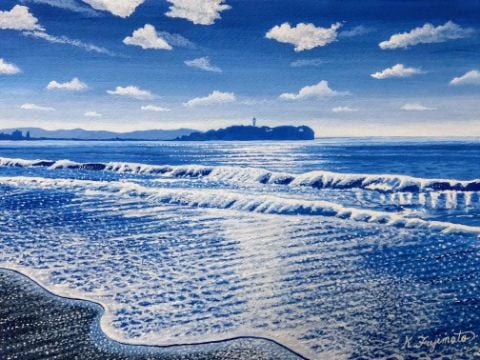 辻堂海岸から江の島を望む