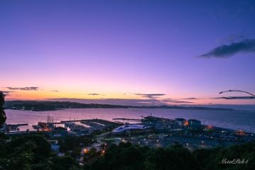 江の島から見た鎌倉方面の夜明け
